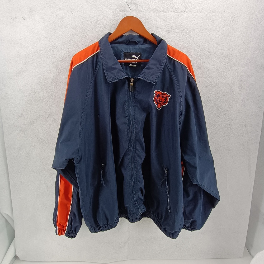 Puma Mens Chicago Bears Windbreaker Jacket Full Zip Vintage Navy Orange Sz XL